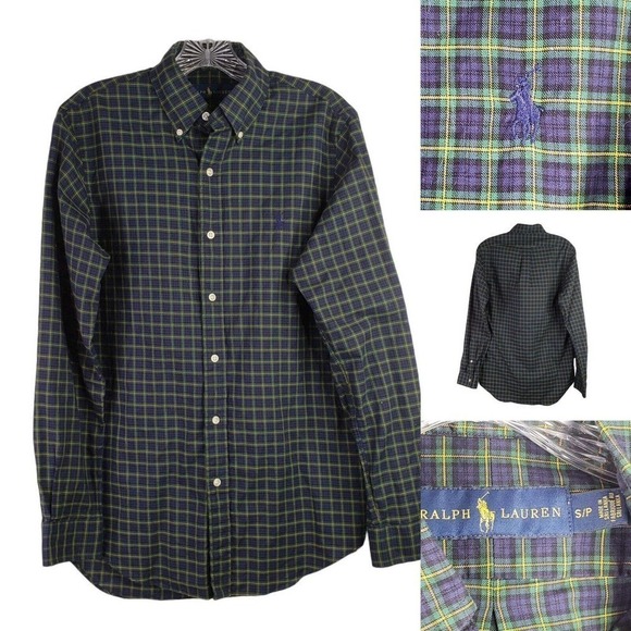 Polo Ralph Lauren Oxford Men's Small Blue Plaid Long Sleeve Button Down Shirt - Picture 1 of 8